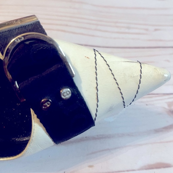 Dior Shoes 36 Logo Pumps Pointed High Heels White Silver Studs Charms Spellout - Picture 6 of 10